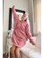 Pembe Kapşonlu Tam Peluş Oversize Sweat Panço Pijama 4