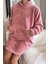 Pembe Kapşonlu Tam Peluş Oversize Sweat Panço Pijama 5
