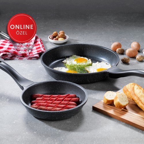 Schafer Famos Yanmaz Yapışmaz 2 Parça Granit Döküm Tava Seti - Gri Schafer Famos Yanmaz Yapışmaz 2 Parça Granit Döküm Tava Seti - Gri