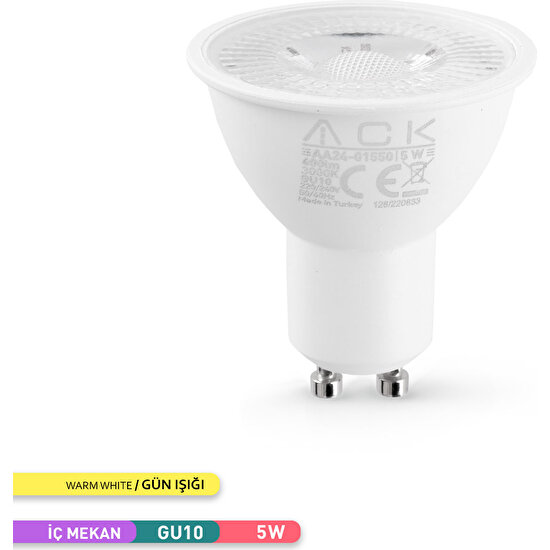 Ack 5W Reflektörlü LED Ampul 3000K Gün Işığı GU10