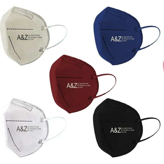 A&z Med N95/FFP2 Maske Telli ve Tek Tek Paketli 5 Renk 10LU Kutularda Toplam 50 Adet Maske