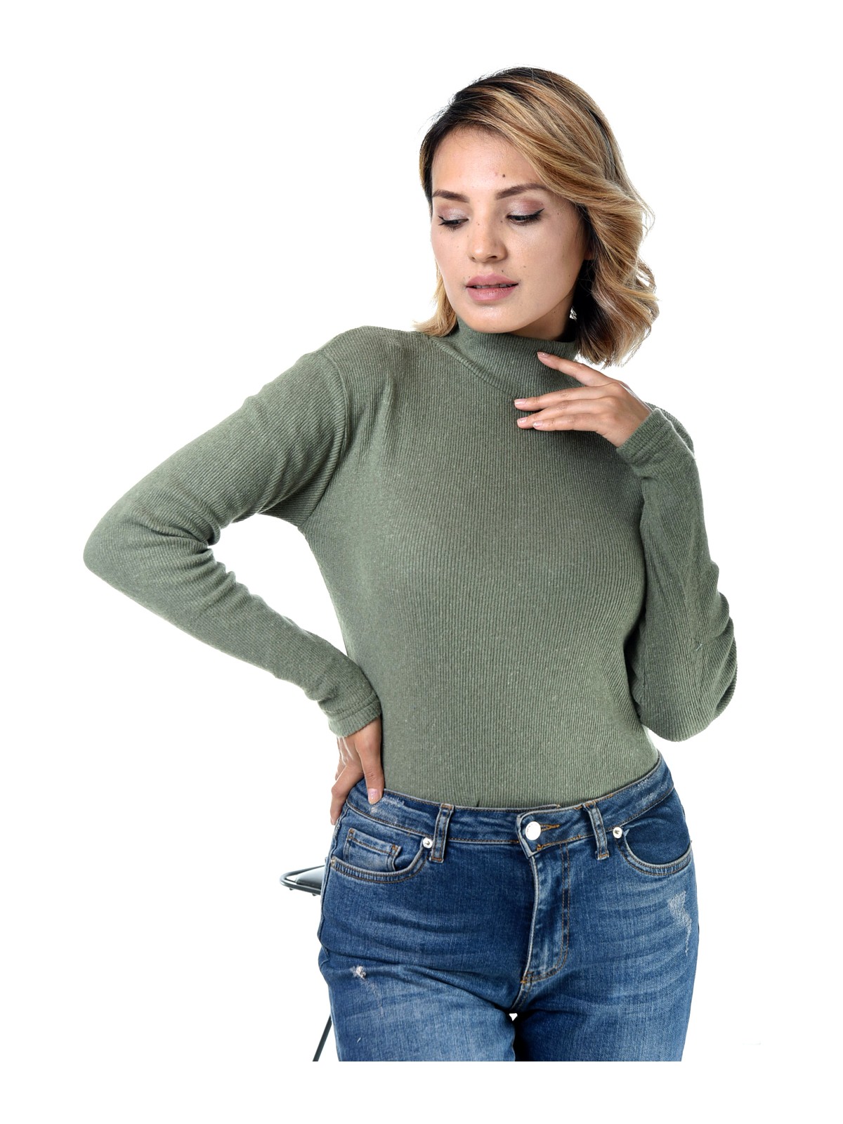 Belifanti Collection Kadın Sarı Yarım Balıkçı Yaka Kazak - Görsel 8