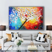 SML Tablo Gün Batımı Küçük Beyaz Çiçekli Ağaç Kanvas Tablo