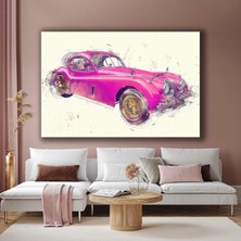 SML Tablo Pembe Eski Model Coupe Koleksiyon Araba Çizimi Kanvas Tablo