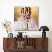 SML Tablo Yaldız Fon Önünde Abiye Elbiseli Üç Kız Fashion Moda Kanvas