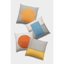 RugViva Çift Taraflı 4'lü Kırlent Kılıfı 43X43 Cm Gizli Fermuar Premium Dokuma Tay Tüyü Kumaş 4KR003