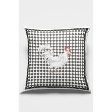 RugViva Çift Taraflı Horozlu Kırlent Yastık Kılıfı Premium Tay Tüyü Dokuma Leke Tutmaz Kumaş 43X43 Cm KRL306