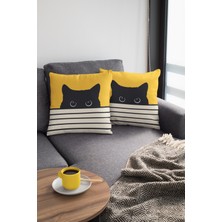 RugViva Premium Tay Tüyü Dokuma Kedili Kumaş Çift Taraflı Kırlent Yastık Kılıfı 43X43 Cm KRL064