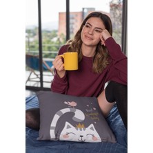 RugViva Tay Tüyü Dokuma Premium Kedili Kumaş Çift Taraflı Kırlent Yastık Kılıfı 43X43 Cm KRL440