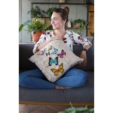 RugViva Dokuma Kelebekli Premium Tay Tüyü Kumaş Çift Taraflı Kırlent Yastık Kılıfı 43X43 Cm KRL130