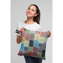 RugViva Premium Patchwork Tay Tüyü Çift Taraflı Kırlent Yastık Kılıfı Dokuma Kumaş 43X43 Cm KRL288