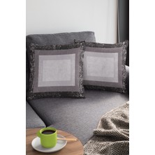 RugViva Tay Tüyü Dokuma Premium Kumaş Çift Taraflı Kırlent Yastık Kılıfı Klasik Çerçeveli 43X43 Cm KRL365