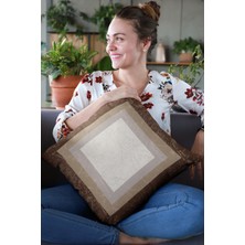 RugViva Klasik Çerçeveli Kırlent Yastık Kılıfı Premium Tay Tüyü Dokuma Kumaş Çift Taraflı 43X43 Cm KRL342
