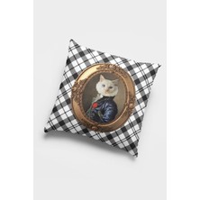 RugViva Çift Taraflı Kırlent Kılıfı Premium Tay Tüyü Dokuma Kumaş Kıyafetli Hayvanlar Kedi 43X43 Cm KRL930