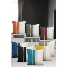 RugViva Premium Tay Tüyü Varak Çizgili Çift Taraflı Kırlent Yastık Kılıfı Dokuma Kumaş 43X43 Cm KRL982