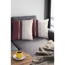 RugViva Premium Tay Tüyü Varak Çizgili Çift Taraflı Kırlent Yastık Kılıfı Dokuma Kumaş 43X43 Cm KRL982