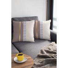 RugViva Dokuma Kumaş Varak Çizgili Premium Tay Tüyü Çift Taraflı Kırlent Yastık Kılıfı 43X43 Cm KRL984