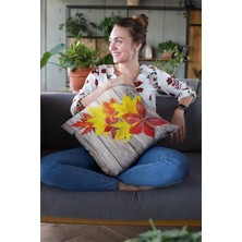 RugViva Çift Taraflı Kırlent Yastık Kılıfı Premium Tay Tüyü Dokuma Yapraklı Kumaş 43X43 Cm KRL104