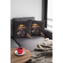RugViva Tay Tüyü Dokuma Premium Kumaş Dekoratif Çift Taraf Arap Kızı Kırlent Yastık Kılıfı 43X43 Cm KRL129