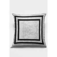 RugViva Premium Tay Tüyü Dokuma Kumaş Çerçeveli Kırlent Yastık Kılıfı Gri Renk 43 x 43 cm KRL214