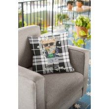RugViva Premium Tay Tüyü Dokuma Kumaş Mr. Teddy Bear Çift Taraflı Kırlent Yastık Kılıfı 43X43 Cm KRL907