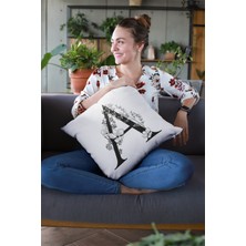 RugViva 43X43 Cm Tay Tüyü Döşemelik Premium Kumaş Dekoratif Çift Taraflı A Harfli Kırlent Kılıfı KRL500
