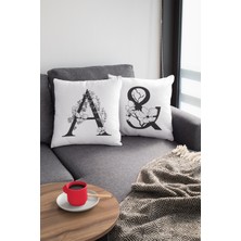RugViva 43X43 Cm Tay Tüyü Döşemelik Premium Kumaş Dekoratif Çift Taraflı A Harfli Kırlent Kılıfı KRL500