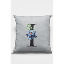 RugViva 43X43 Cm Gri I Harfli Kırlent Kılıfı Tay Tüyü Döşemelik Premium Kumaş Dekoratif Çift Taraflı KRL571