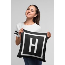 RugViva 43X43 Cm Siyah I Harfli Kırlent Kılıfı Tay Tüyü Döşemelik Premium Kumaş Dekoratif Çift Taraflı KRL601
