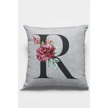 RugViva 43X43 Cm Gri Döşemelik Tay Tüyü Premium Kumaş Dekoratif Çift Taraflı R Harfli Yastık Kılıfı KRL581