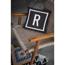 RugViva 43X43 Cm Siyah Döşemelik Tay Tüyü Premium Kumaş Dekoratif Çift Taraflı R Harfli Yastık Kılıfı KRL612