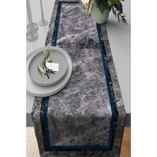 RugViva Tay Tüyü Dokuma Elit Leke Tutmaz Kumaş Masa Örtüsü Runner Mermer Çerçeveli 40X140 Cm RNR241