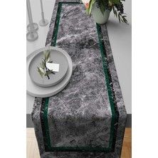 RugViva Leke Tutmaz Elit Tay Tüyü Dokuma Kumaş Masa Örtüsü Runner Mermer Çerçeveli 40X140 Cm RNR243