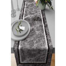RugViva Elit Tay Tüyü Dokuma Leke Tutmaz Kumaş Masa Örtüsü Runner Mermer Çerçeveli 40X140 Cm RNR240