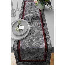 RugViva Dokuma Leke Tutmaz Elit Tay Tüyü Kumaş Masa Örtüsü Runner Mermer Çerçeveli 40X140 Cm RNR242