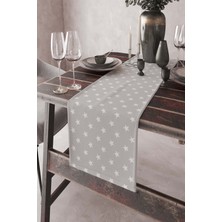 RugViva Gri Runner Masa Örtüsü Leke Tutmaz Elit Tay Tüyü Dokuma Kumaş Yıldızlı 40X140 Cm RNR311
