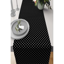RugViva Siyah Runner Puantiyeli Tay Tüyü Dokuma Elit Leke Tutmaz Kumaş Masa Örtüsü 40X140 Cm RNR298