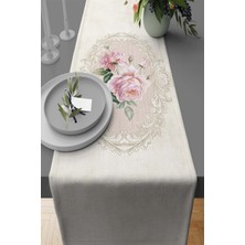 RugViva Dokuma Leke Tutmaz Elit Tay Tüyü Kumaş Masa Örtüsü Runner Pembe Güllü 40X140 Cm RNR314
