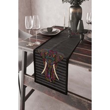 RugViva Siyah Runner Fil Desenli Tay Tüyü Dokuma Elit Leke Tutmaz Kumaş Masa Örtüsü 40X140 Cm RNR359
