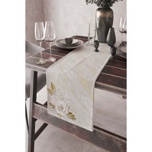 RugViva Dokuma Kumaş Elit Tay Tüyü Leke Tutmaz Masa Örtüsü Runner Gold Güller 40X140 Cm RNR437