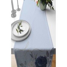 RugViva Leke Tutmaz Elit Tay Tüyü Dokuma Kumaş Masa Örtüsü Runner Lacivert Gül 40X140 Cm RNR442