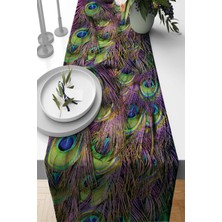 RugViva Tay Tüyü Dokuma Elit Leke Tutmaz Kumaş Masa Örtüsü Runner Tavus Kuşu 40X140 Cm RNR449