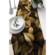 RugViva Dokuma Kumaş Elit Tay Tüyü Leke Tutmaz Masa Örtüsü Runner Gold Yapraklar 40X140 Cm RNR460