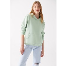 Mavi Kapüşonlu Yeşil Sweatshirt