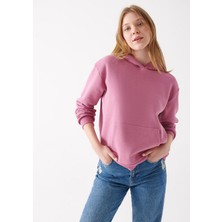 Mavi Kapüşonlu Pembe Sweatshirt