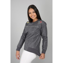 Banada Moda Baskılı Taşlanmış Deri Görünümlü Sweatshirt