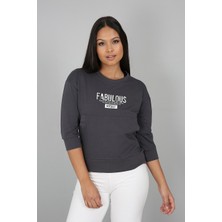 Banada Moda Baskılı Kanguru Cepli Yarım Kollu Sweatshirt