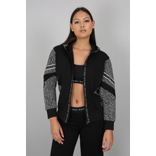 Banada Moda Desenli Yarasa Kollu Kapüşonlu Fermuarlı Sweatshirt