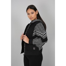 Banada Moda Desenli Yarasa Kollu Kapüşonlu Fermuarlı Sweatshirt