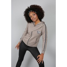Banada Moda Baskılı Göğüs Detaylı Kapüşonlu Fermuarlı Sweatshirt